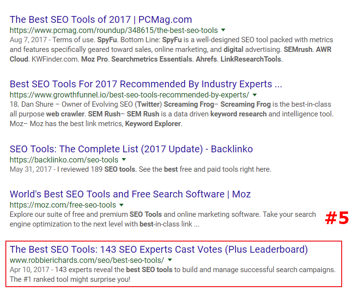 Bảng xếp hạng cho thuật ngữ "The Best SEO Tools"