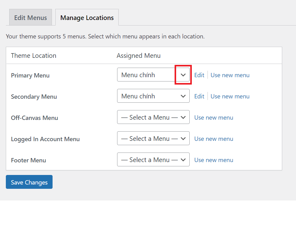 Chỉnh sửa mục menu