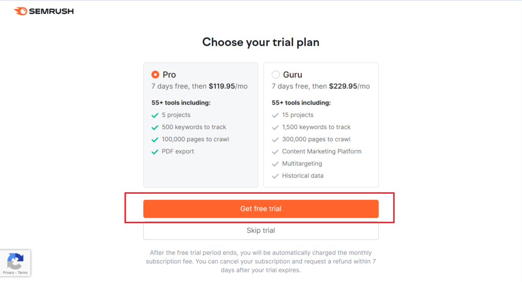 Nhấp vào Get free trial để dùng bản miễn phí.