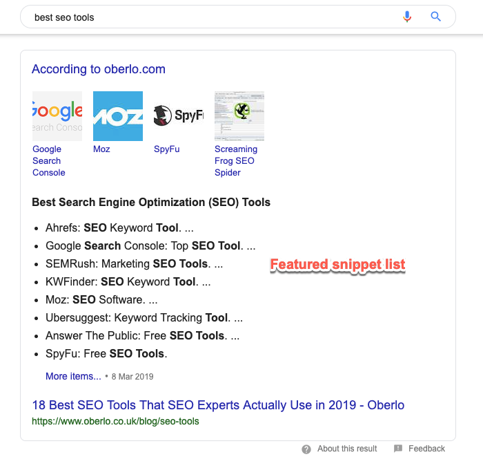 Đoạn trích nổi bật là danh sách có dấu đầu dòng.