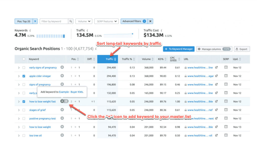 Kết quả lọc từ khóa dài