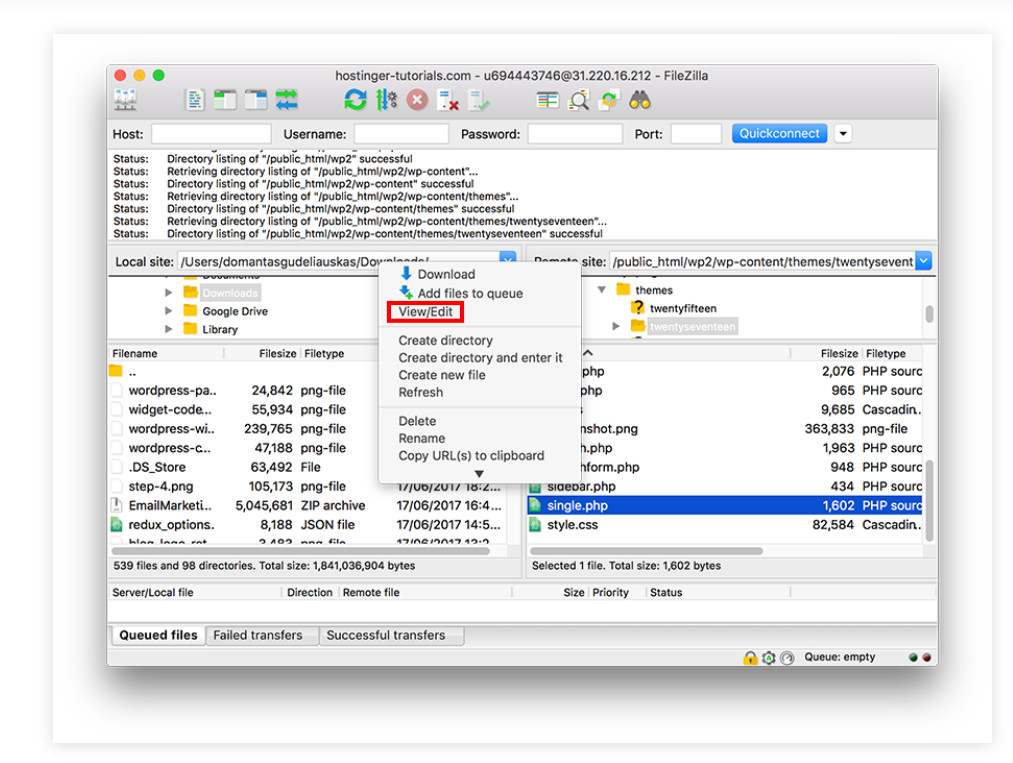 Tiến hành mở FileZilla