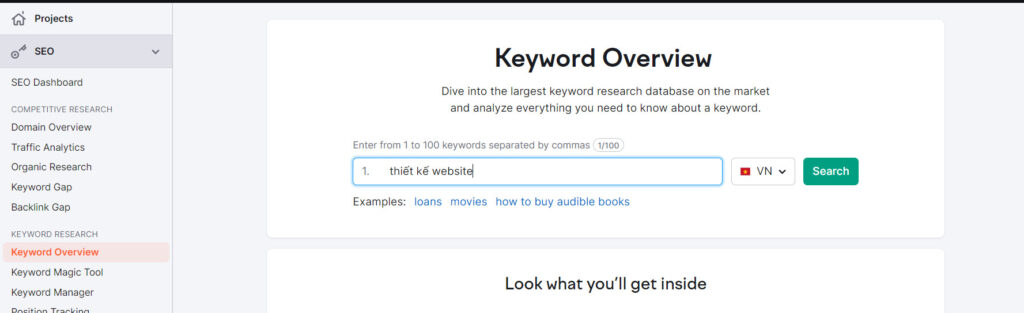 Nhập từ khóa bạn muốn phân tích vào ô.