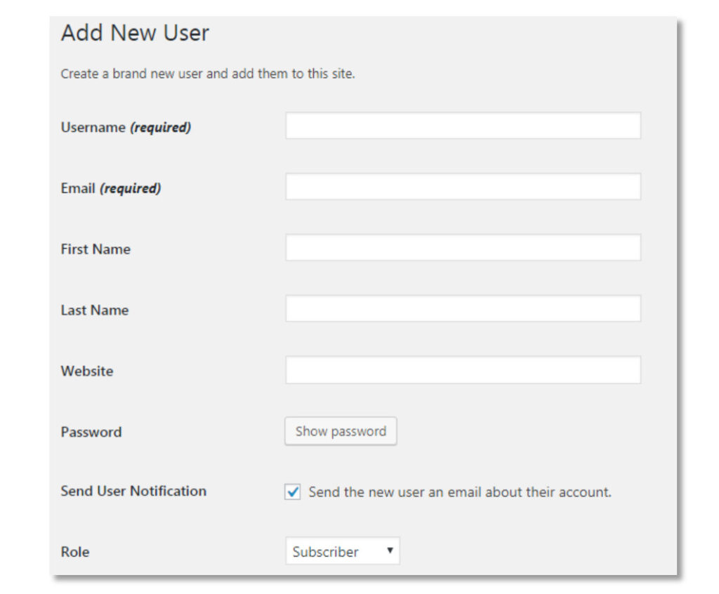 Giao diện hiển thị khi thêm người dùng mới (add new user)