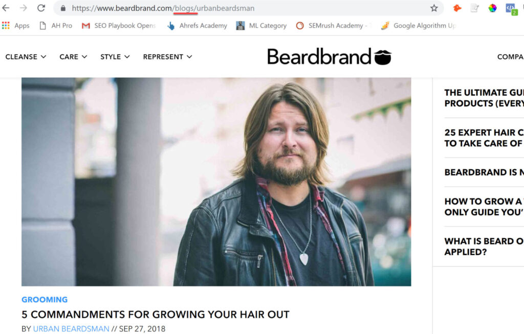 Thư mục con /blog của Beardbrand
