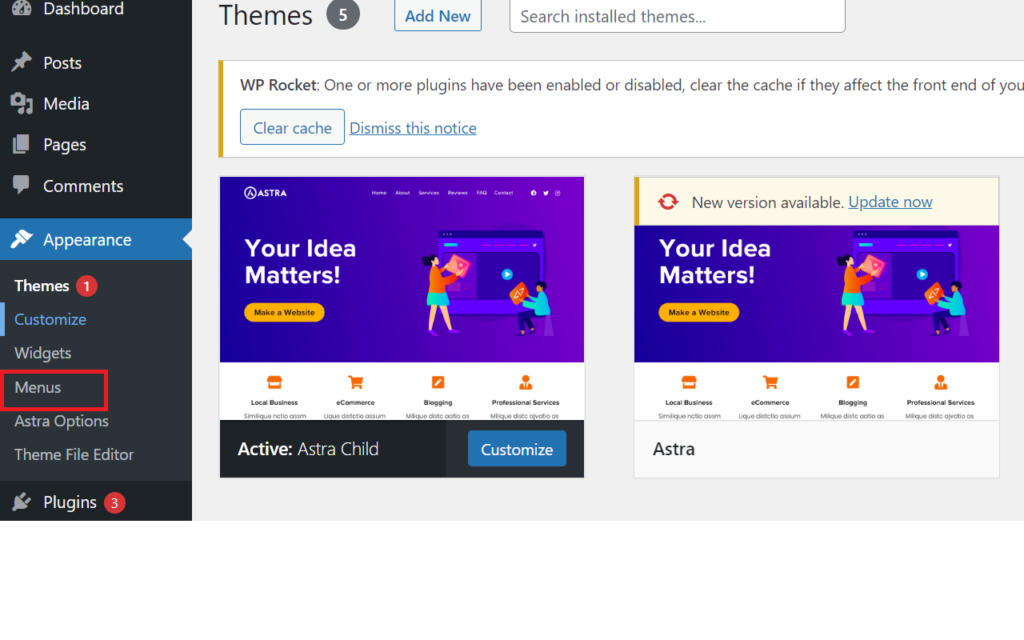 Truy cập trang quản lý menu