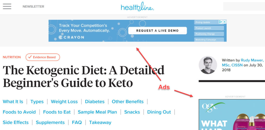 Ví dụ về website kiếm tiền thông qua AdSense