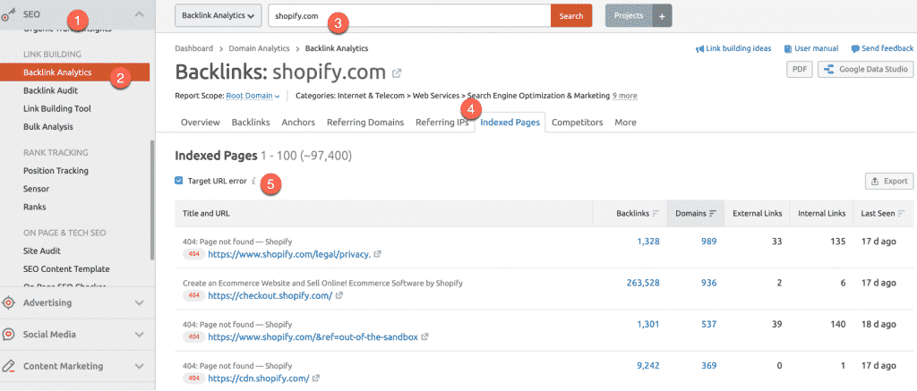 Xác định các link bị 404 với backlink