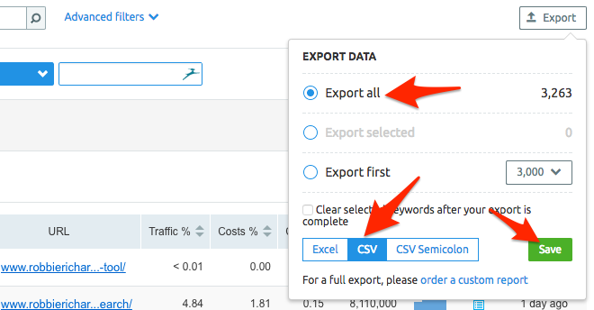 Báo cáo có thể được xuất dưới dạng tệp .csv