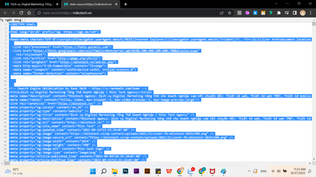 Bôi đen đoạn mã code bằng phím tắt hoặc thao tác chuột