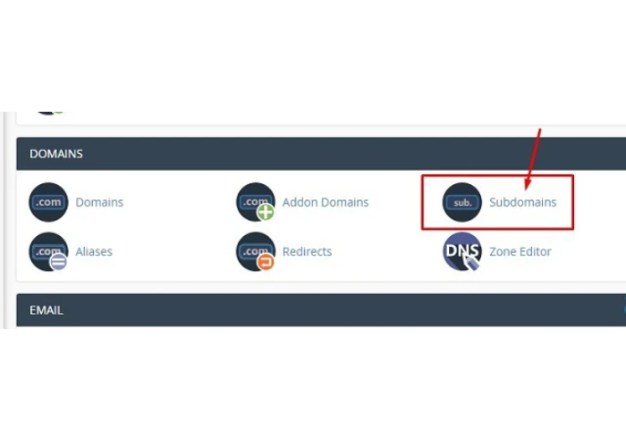 Chọn Subdomains nằm trong phần Domains