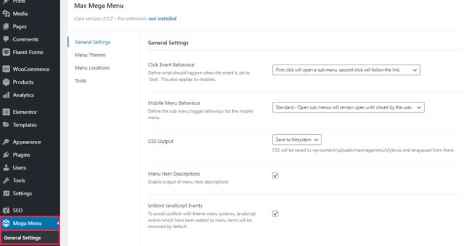 Cài đặt Mega Menu