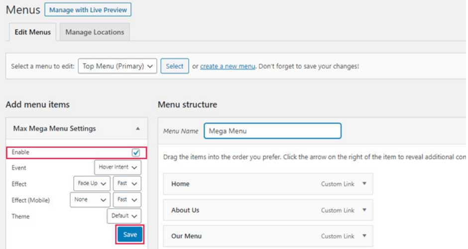 Cấu hình Mega Menu