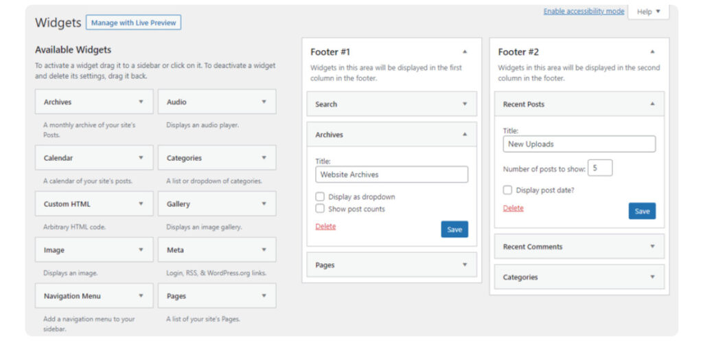 Chỉnh sửa footer với widget