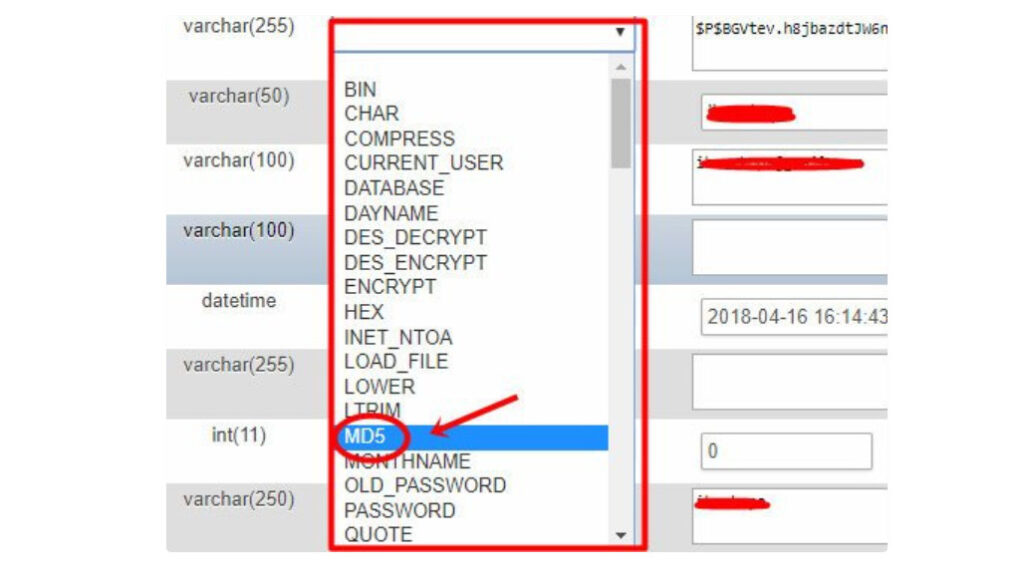 Chọn MD5 làm kỹ thuật mã hóa