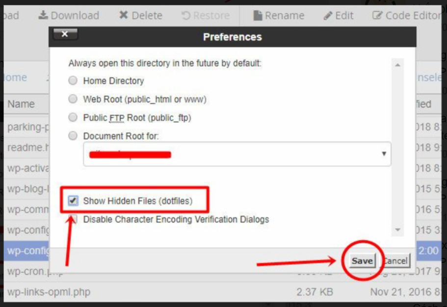 Chọn "Show hidden files"