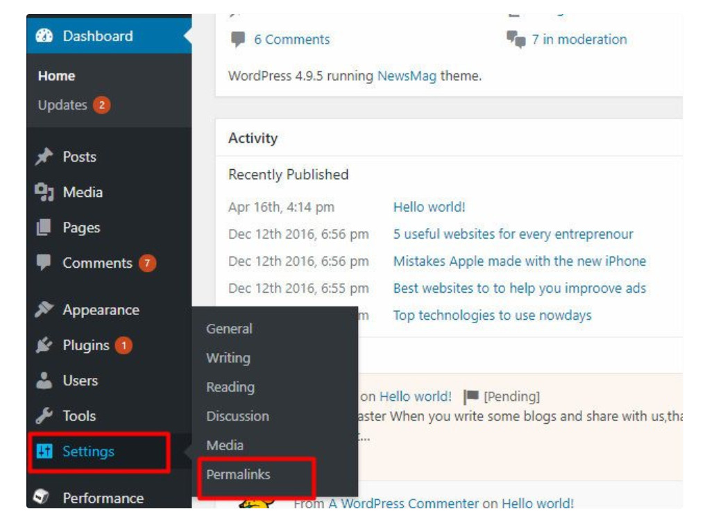 Điều hướng đến Permalinks 