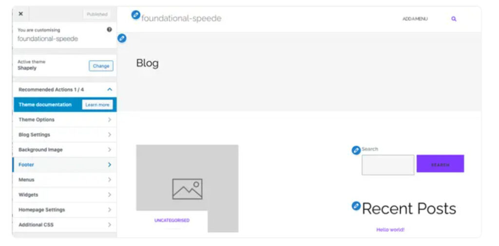 Giao diện để chỉnh sửa footer