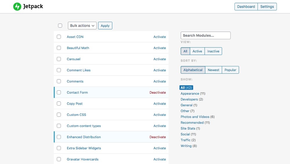 Các module plugin Jetpack hỗ trợ thiết lập hiển thị website