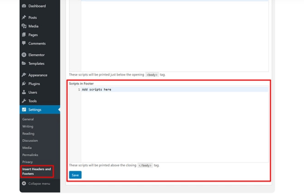 Sử dụng plugin Insert Headers and Footers để chèn code vào footer