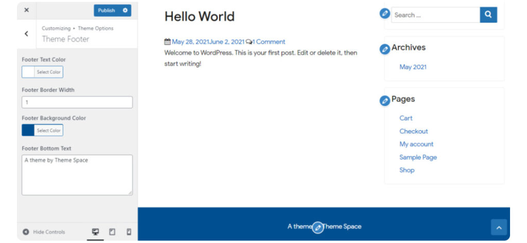 Tùy chỉnh footer ở Theme Footer